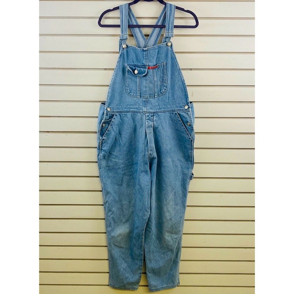 Vintage Womens L No Excuses Bib Overalls Light Wash Hemmed to 27" Inseam